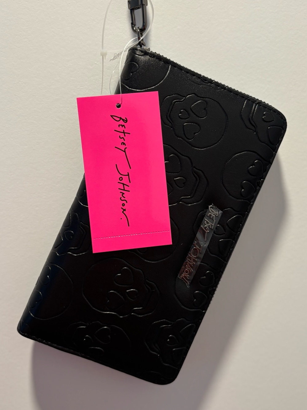 Betsey Johnson Black Embossed Skull Zip Wristlet